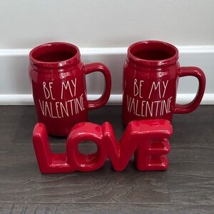 Rae Dunn Be My Valentine Coffee Mugs & no brand LOVE word glazed ceramic decor